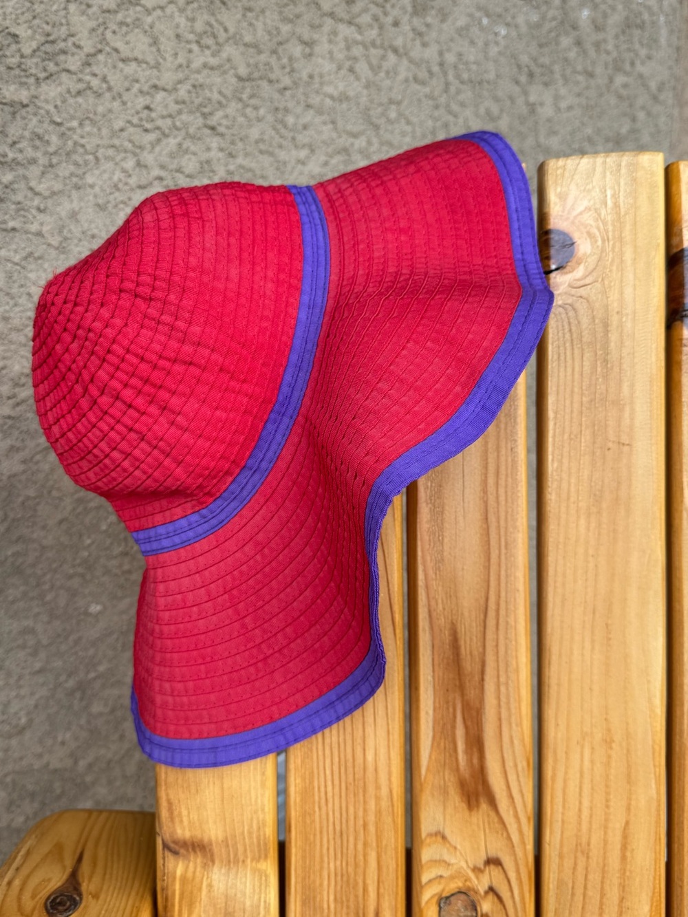 Red Wide-Brim Sun Hat with Purple Trim